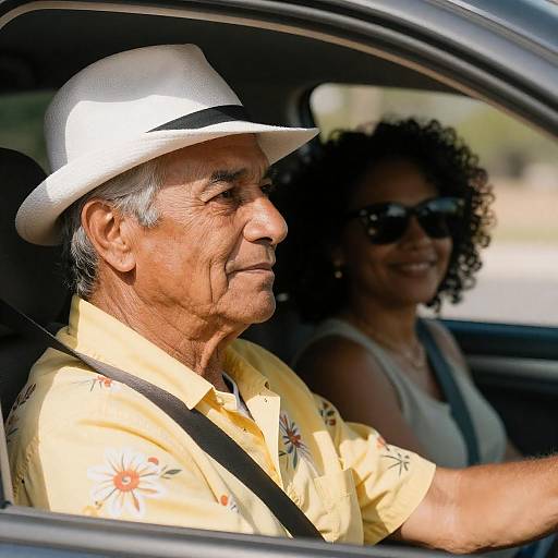 Sunlit Car Portrait of Two People