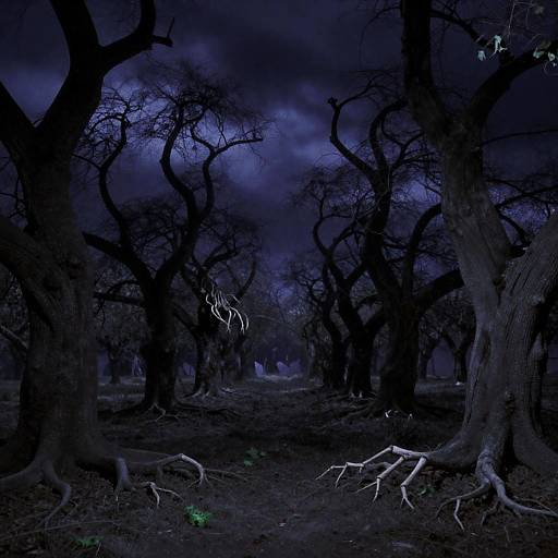 Eerie Petrified Orchard at Night