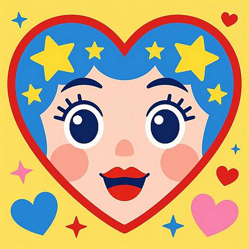 Pop Art Heart-Shaped Face Illustration