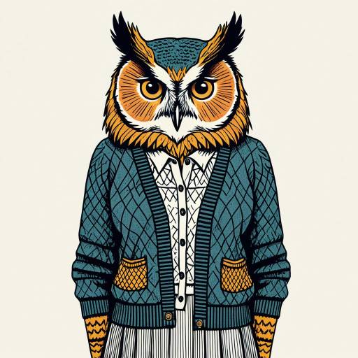 Anthropomorphic Owl in Cardigan and Skirt