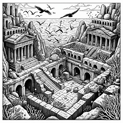 Ancient Underwater Ruins Coloring Page