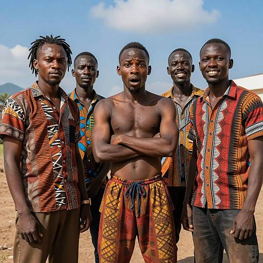 Group of African Men in Colorful Traditional Clothing
