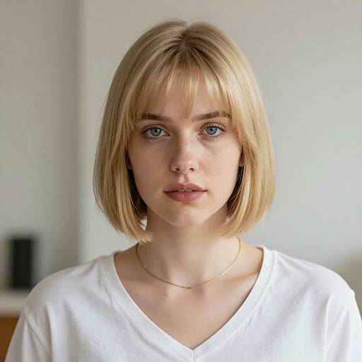 Photorealistic Young Woman with Ashy Blonde Bob