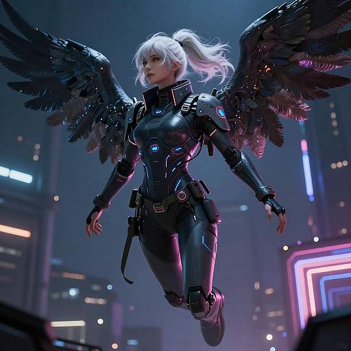 Cyberpunk Angel in Dreamlike Darkness