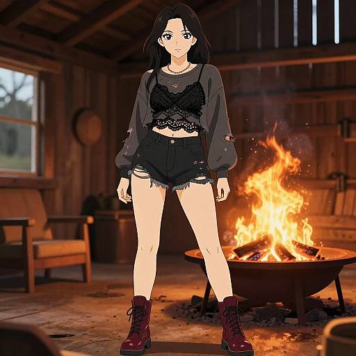 Grunge Style Woman by Fire Pit