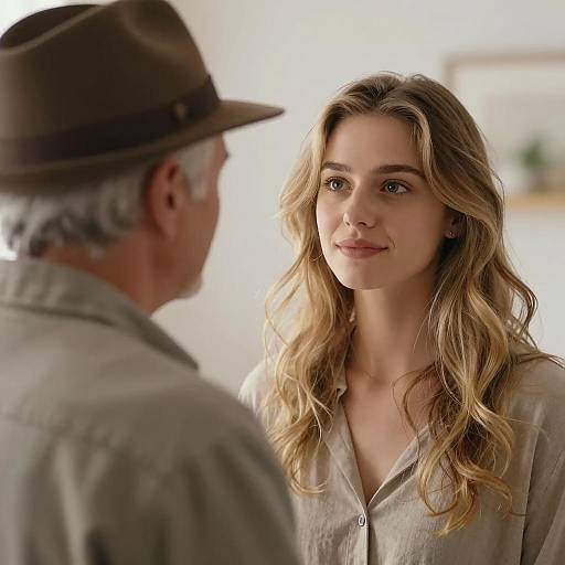 Young Woman Facing Older Man Indoors