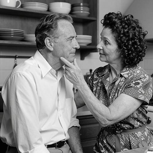 Vintage Black-and-White Kitchen Portrait