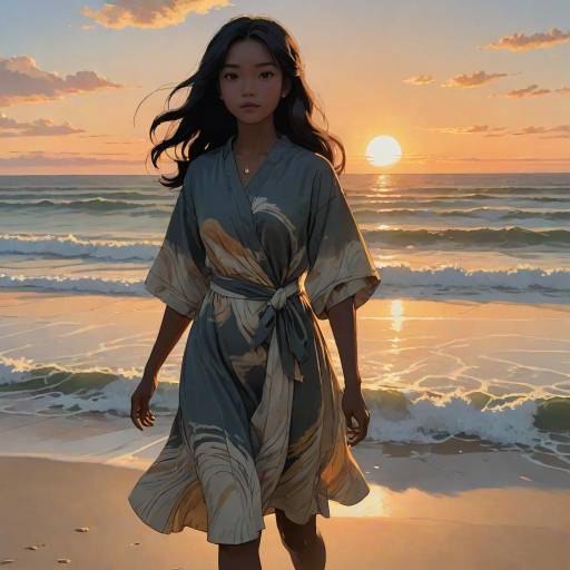 Serene Confident Girl at Sunset Beach