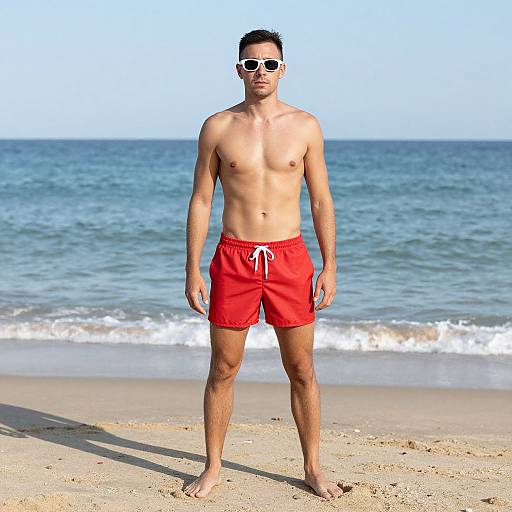 Man in Lifeguard Costume on Beach