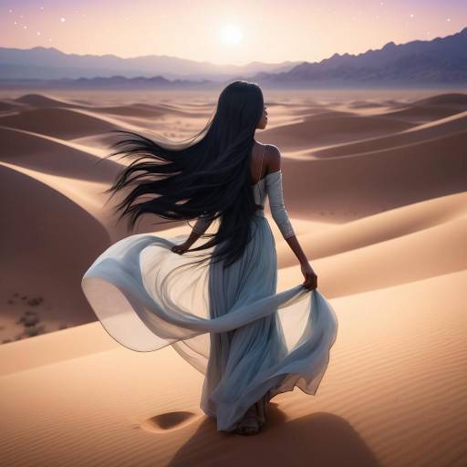 Serene Desert Night with Graceful Girl Serene Desert Night with Graceful Girl