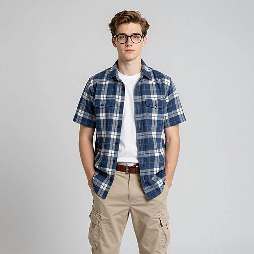 Young man in plaid shirt and cargo pants