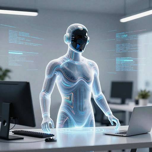 Holographic AI Assistant in Modern Workspace