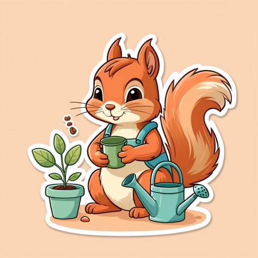 Cute Cartoon Squirrel Gardening Scene