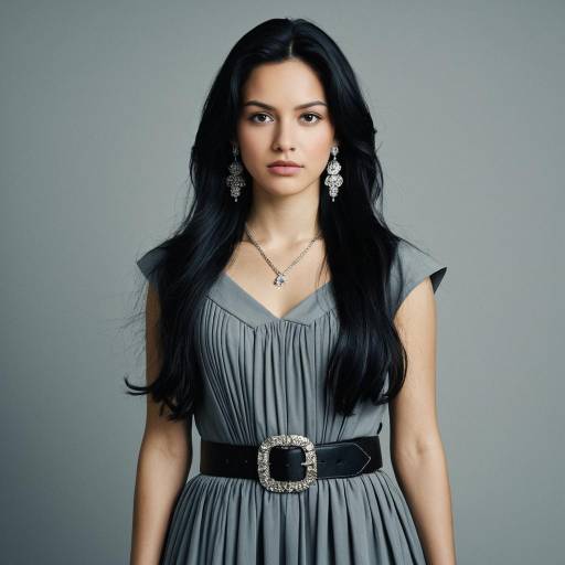 Portrait of Elegant Woman in Grey Dress