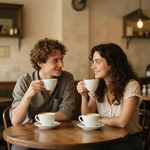 Vintage Café Couple in Warm Tones