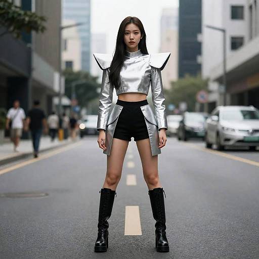 Urban Woman in Silver-Black Costume