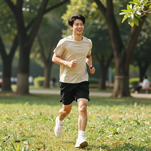 Happy Man Jogging in Sunny Park