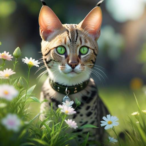 Savannah Cat in a Floral Setting