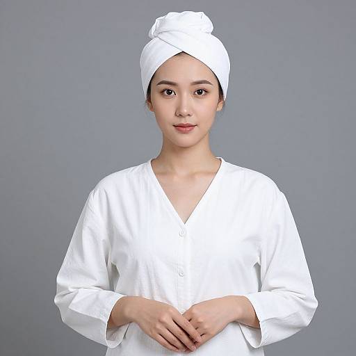 Woman in Spa Outfit with Turban