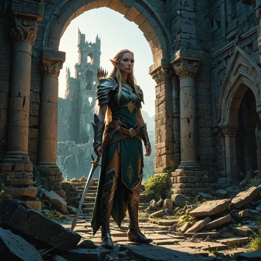 Elven Warrior Princess in Ancient Castle Ruins