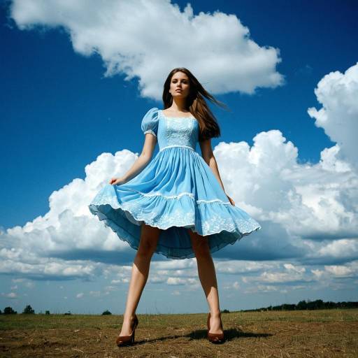 Young Woman in Sky Blue Dress Outdoors