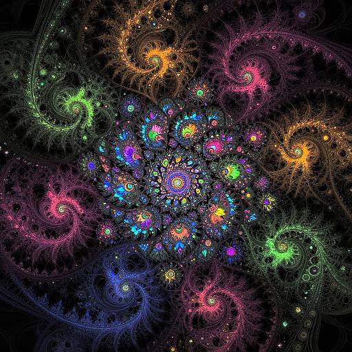 Infinite Intricate Neon Fractal Spiral