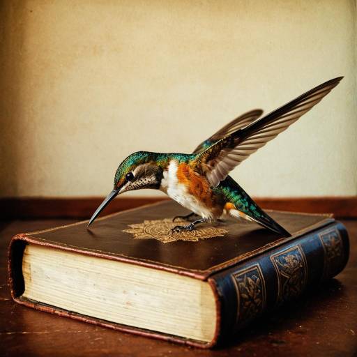 Hummingbird on Antique Leather-Bound Book