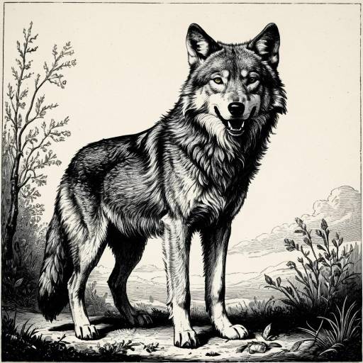 Elegant Engraving of a Joyful Wolf