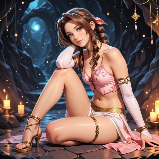 Enchanting Aerith in a Sunlit Cave