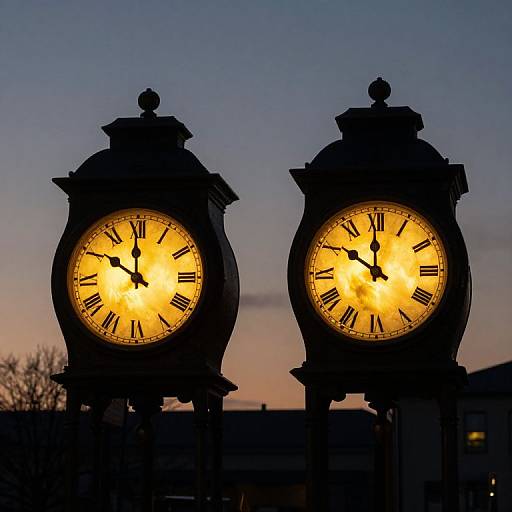 Golden Ancient Clocks at Twilight