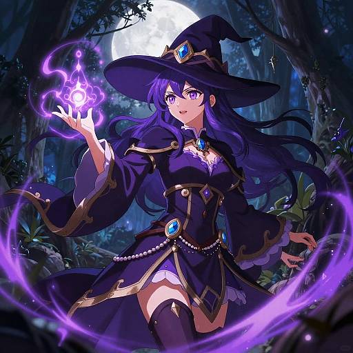 Purple Witch Anime in Enchanted Forest