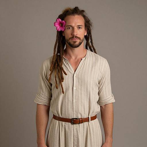 Man with Dreadlocks and Floral Accent