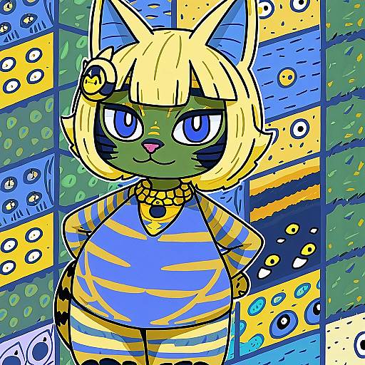 Illustration of Ankha (animal crossing), animal crossing in the style of Mossacannibalis