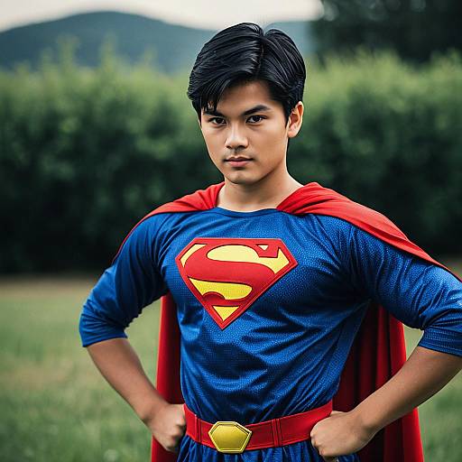 Young Man in Superman Costume Outdoors