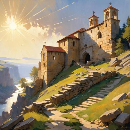 Sunlit Stone Monastery on Hilltop