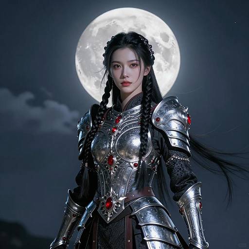 Elegant Warrior Beneath the Full Moon