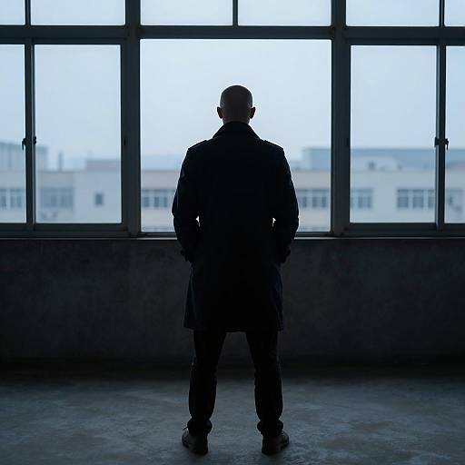 Silhouetted Man Against Urban Skyline