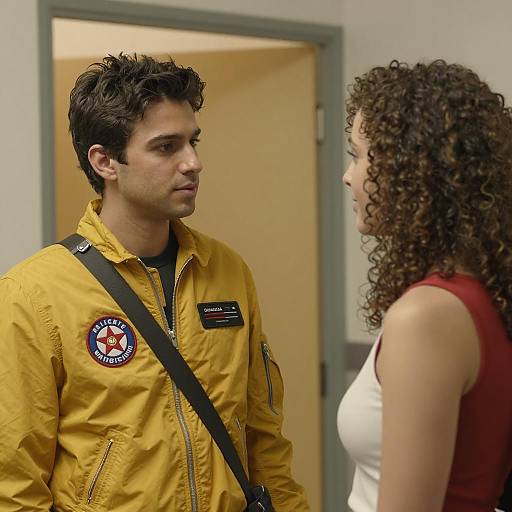 Man and Woman Conversing Indoors