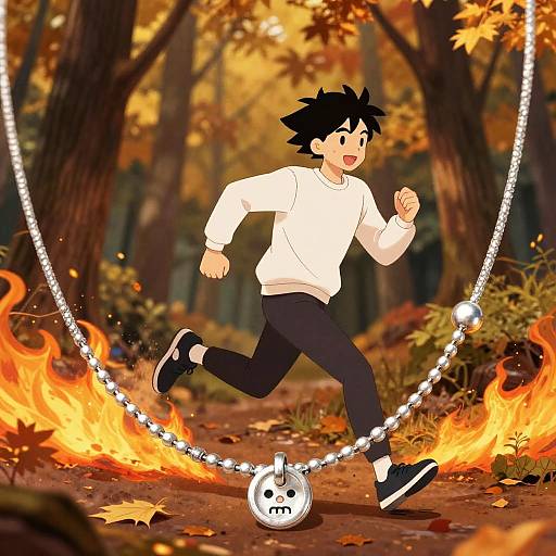 Anime-Style Fiery Autumn Forest Scene