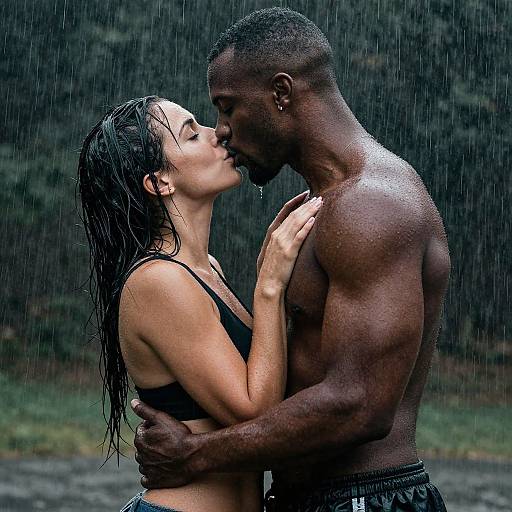 Passionate Kiss in the Rain