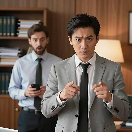 Intense Discussion in a Panelled Office