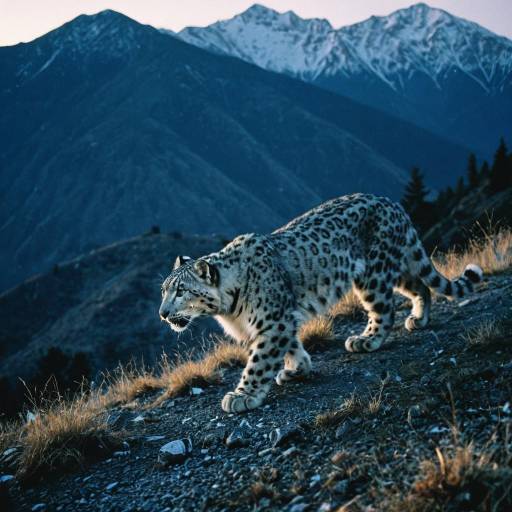 Snow Leopard Stalking on Mountain Slope