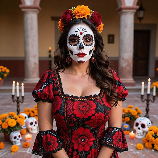 Striking Woman in Sugar Skull Costume