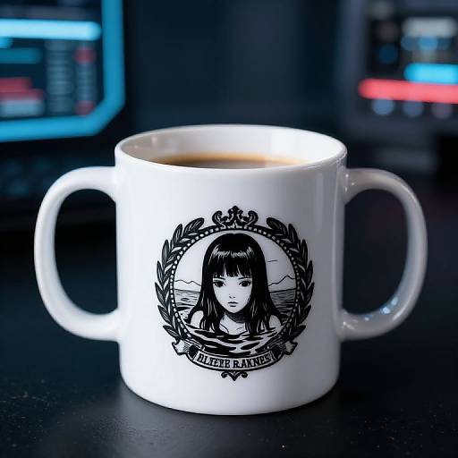 Cyberpunk Drowning Girl with Coffee