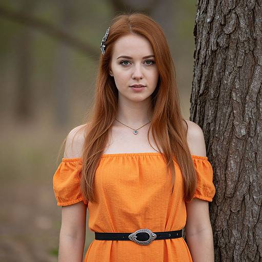 Portrait of Red-Haired Woman Outdoors