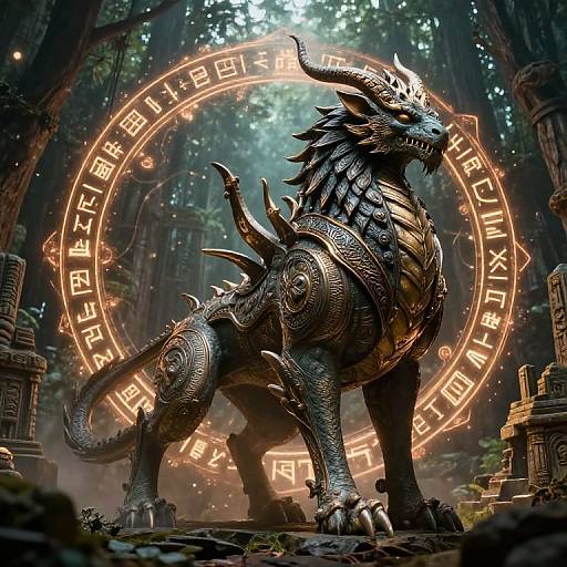 Majestic Fantasy Creature with Magical Runes