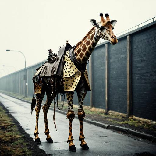 Steampunk Giraffe Hybrid in Trench Coat Armor