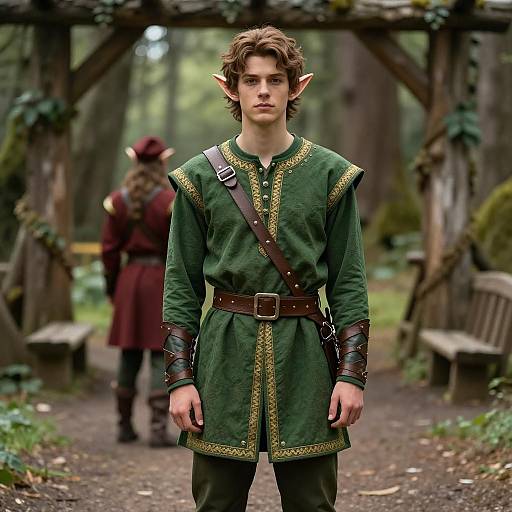 Young Male Elf in Green Medieval Tunic