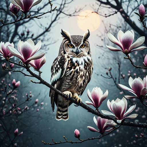 Whimsical Magnolia Owl in Twilight Mist Whimsical Magnolia Owl in Twilight Mist