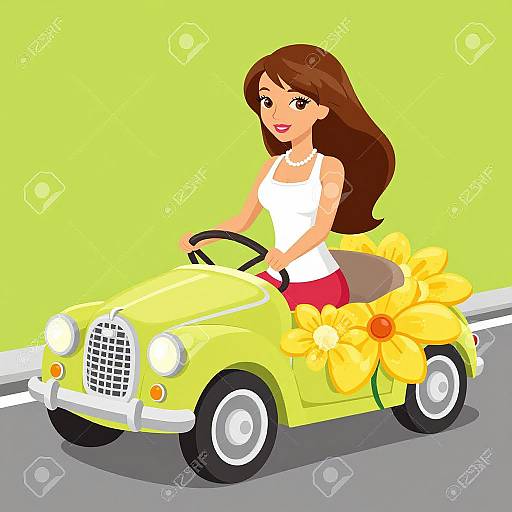 Vintage Flower Car with Woman
